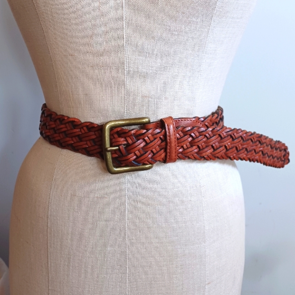 Woven Leather belt with brass buckle